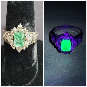 Uranium Glass Sterling Vintage Art Deco Style Ring